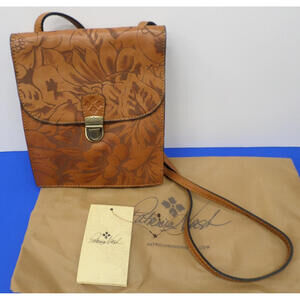 Patricia Nash ANDREA Tan Leather Laser Floral Style #P071233 Crossbody Bag Purse